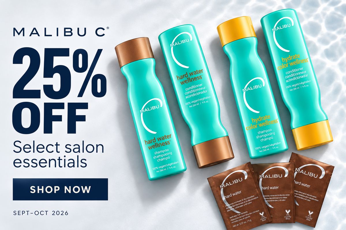 Shop 25% off select Malibu C shampoos, conditioners and treatments at SalonRedi, September–October 2026.